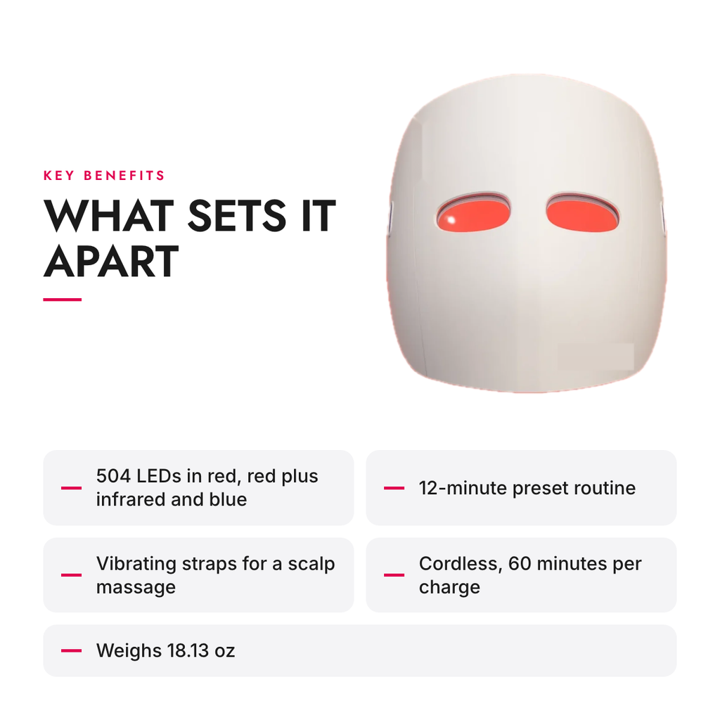 Key benefits of the Cordless LED Face Mask with Red, Infrared and Blue Light and Scalp Vibration