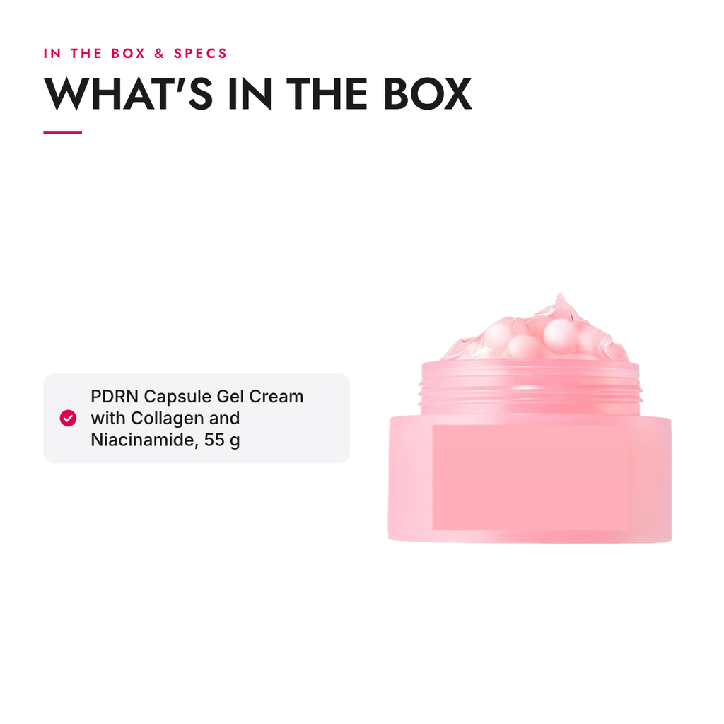 What's in the box and specifications: PDRN Capsule Gel Cream with Collagen and Niacinamide, 55 g