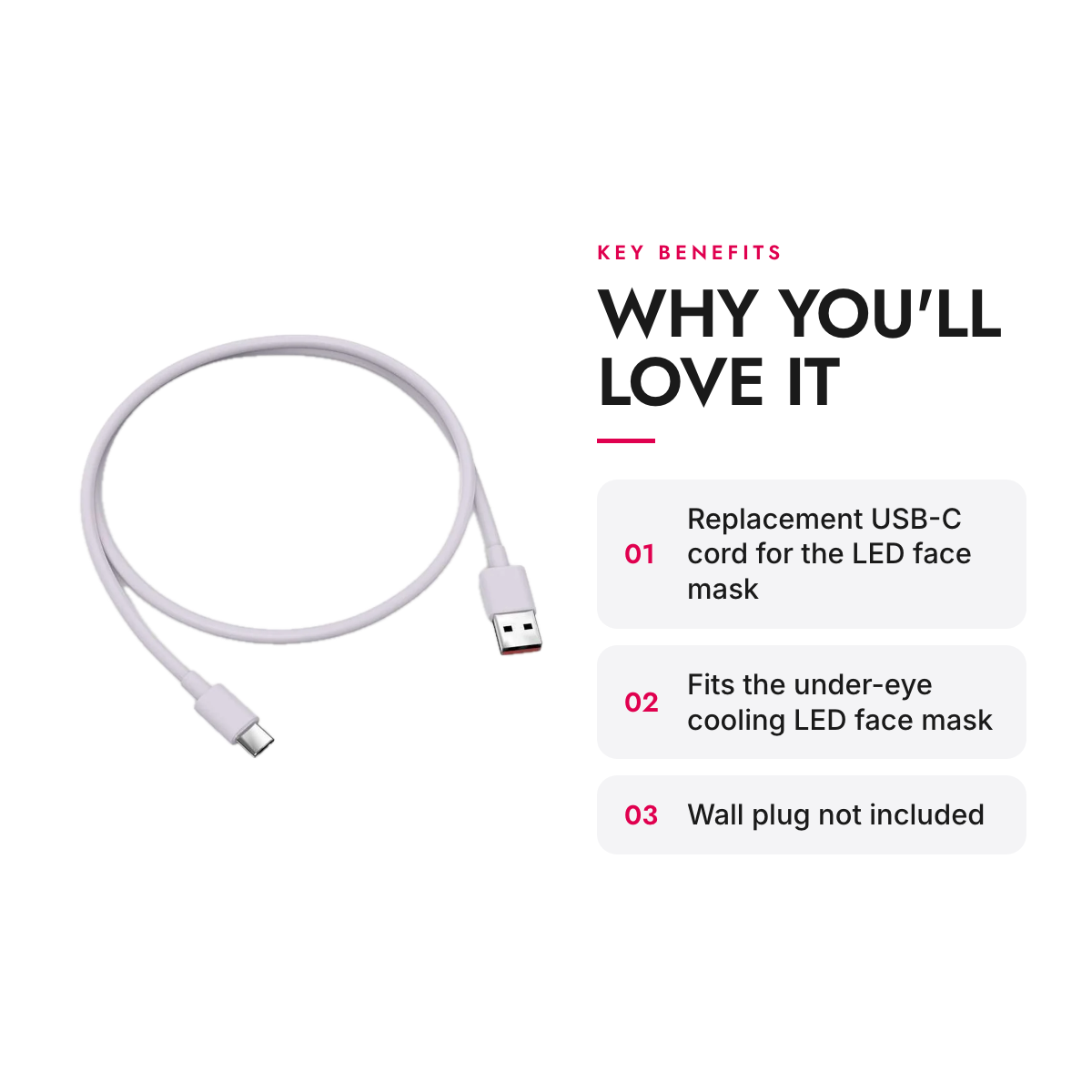 Key benefits of the Replacement USB-C Charging Cable for LED Face Mask