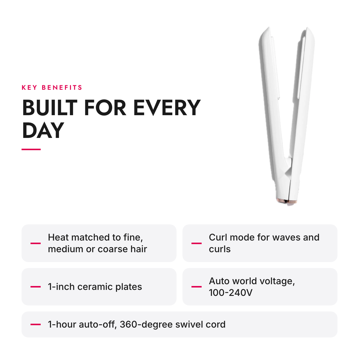Key benefits of the 1-Inch Ceramic Flat Iron with Hair Texture Heat Settings and Curl Mode