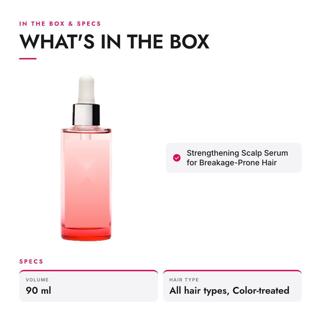 What's in the box and specifications: Strengthening Scalp Serum for Breakage-Prone Hair