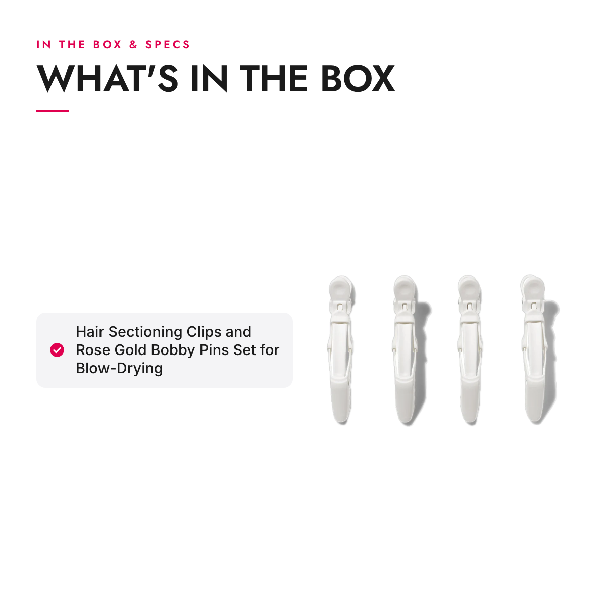What's in the box and specifications: Hair Sectioning Clips and Rose Gold Bobby Pins Set for Blow-Drying