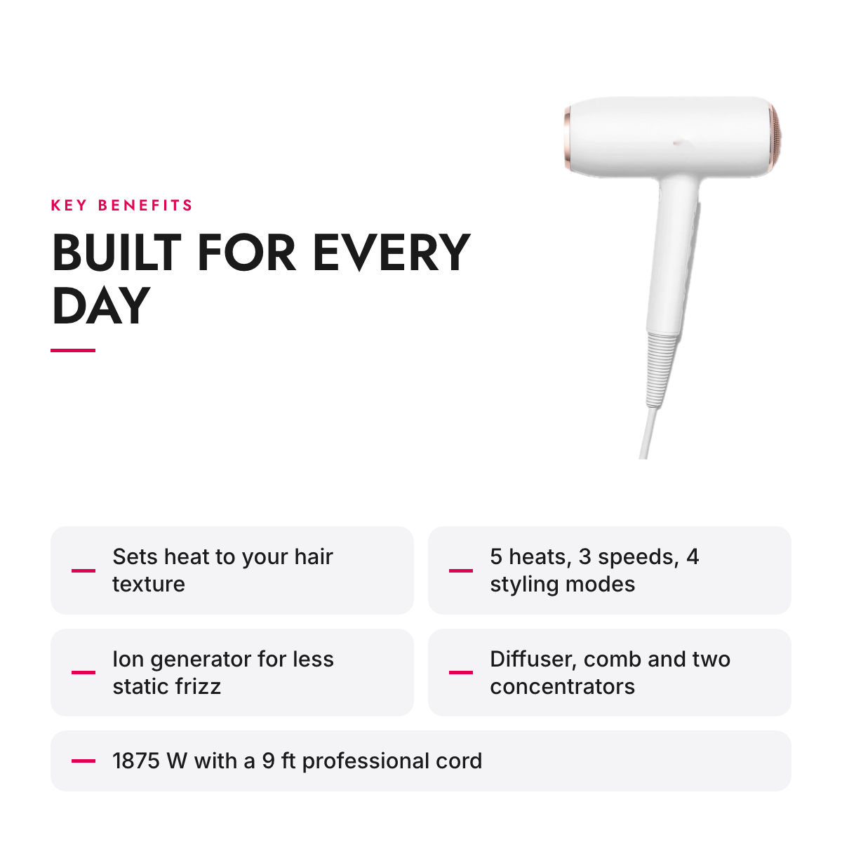 Key benefits of the Ionic Hair Dryer with Automatic Heat Settings and 4 Attachments