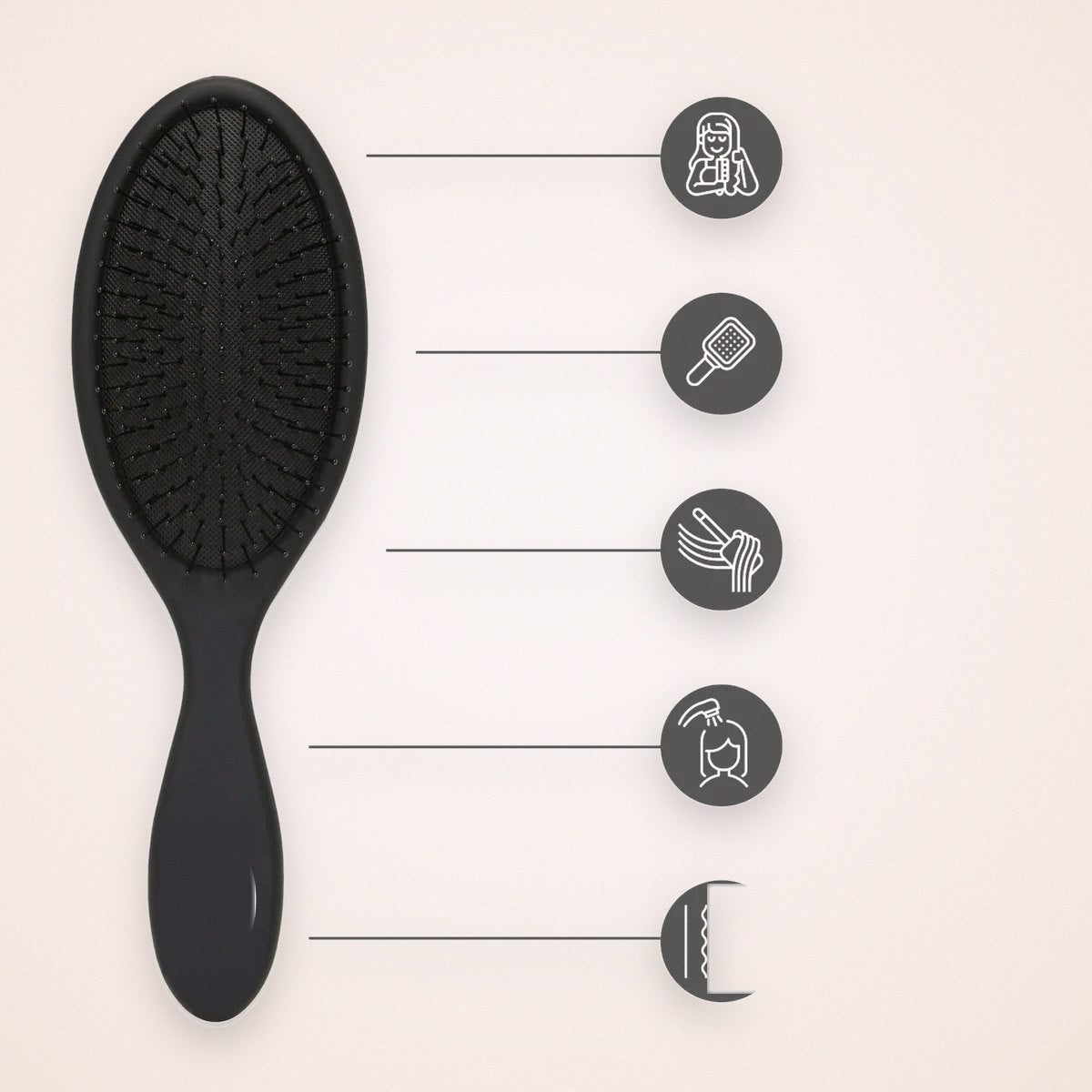 Detangling Hair Brush with Flexible Bristles, Black, photo 5
