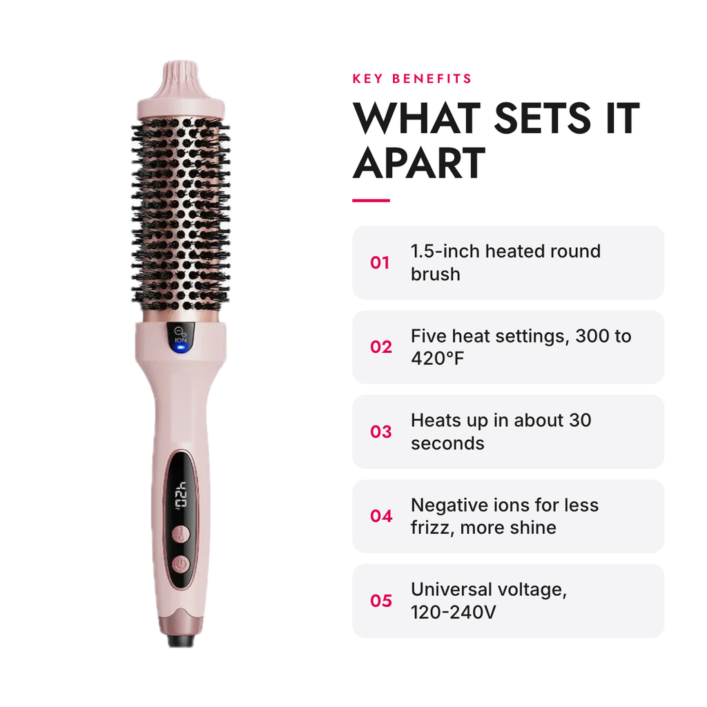 Key benefits of the 1.5-Inch Ionic Heated Round Brush with 5 Heat Settings