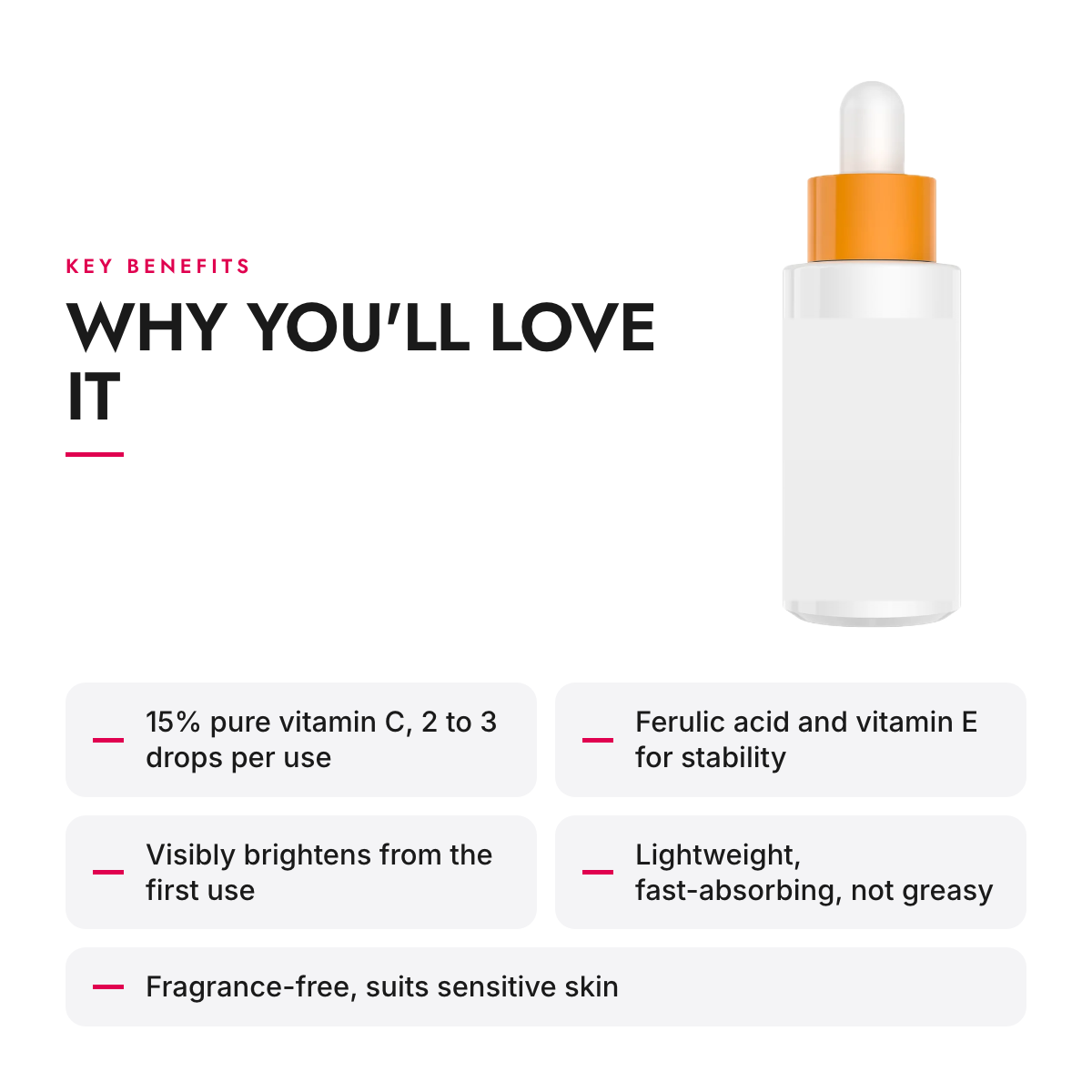 Key benefits of the 15% Vitamin C Brightening Booster with Ferulic Acid, 20 ml