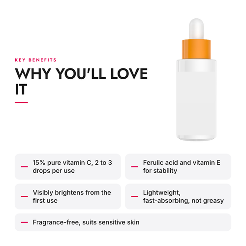Key benefits of the 15% Vitamin C Brightening Booster with Ferulic Acid, 20 ml