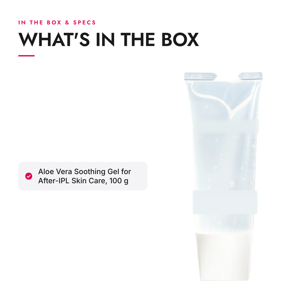 What's in the box and specifications: Aloe Vera Soothing Gel for After-IPL Skin Care, 100 g