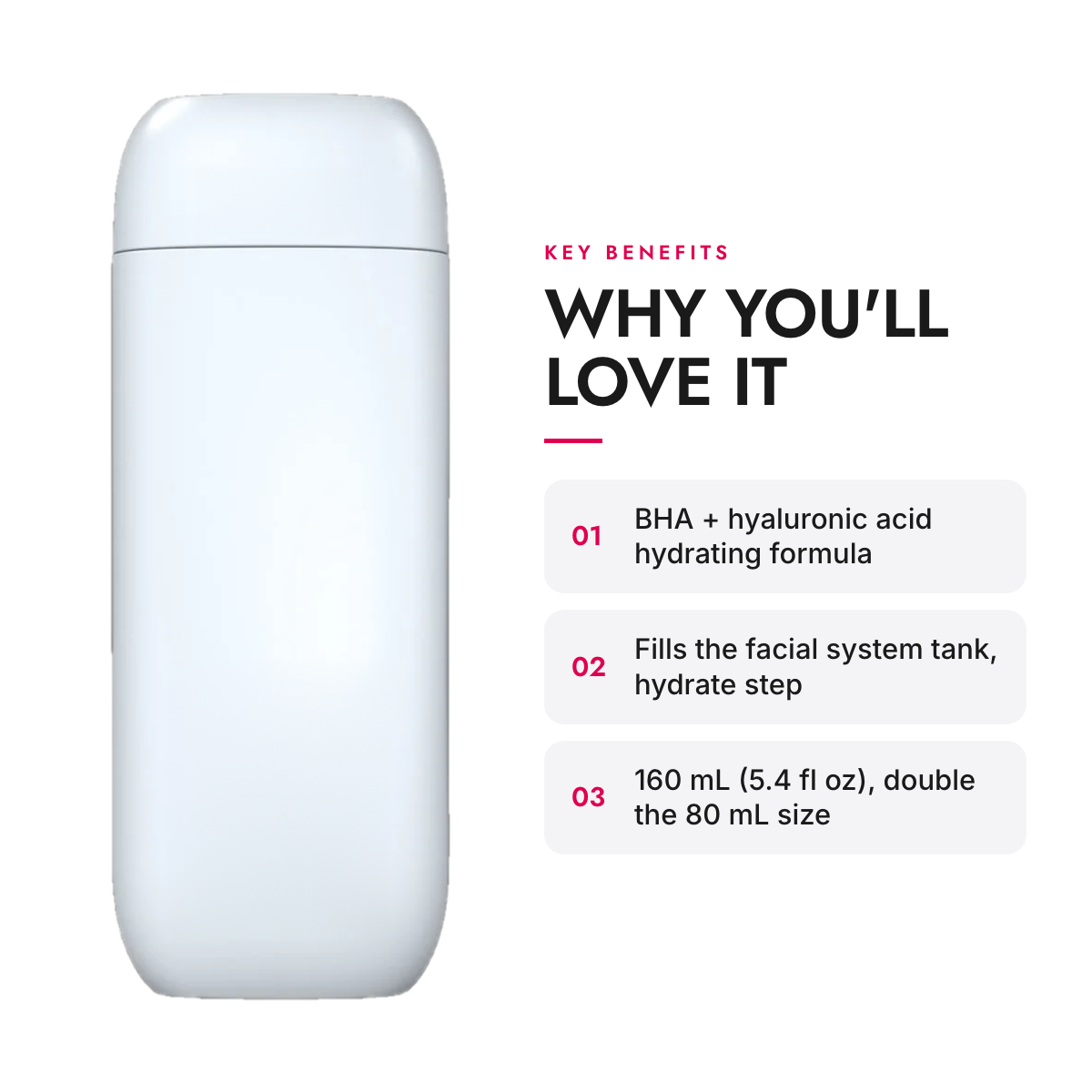 Key benefits of the BHA Hydrator Refill for At-Home Hydro Facial System, 160 mL