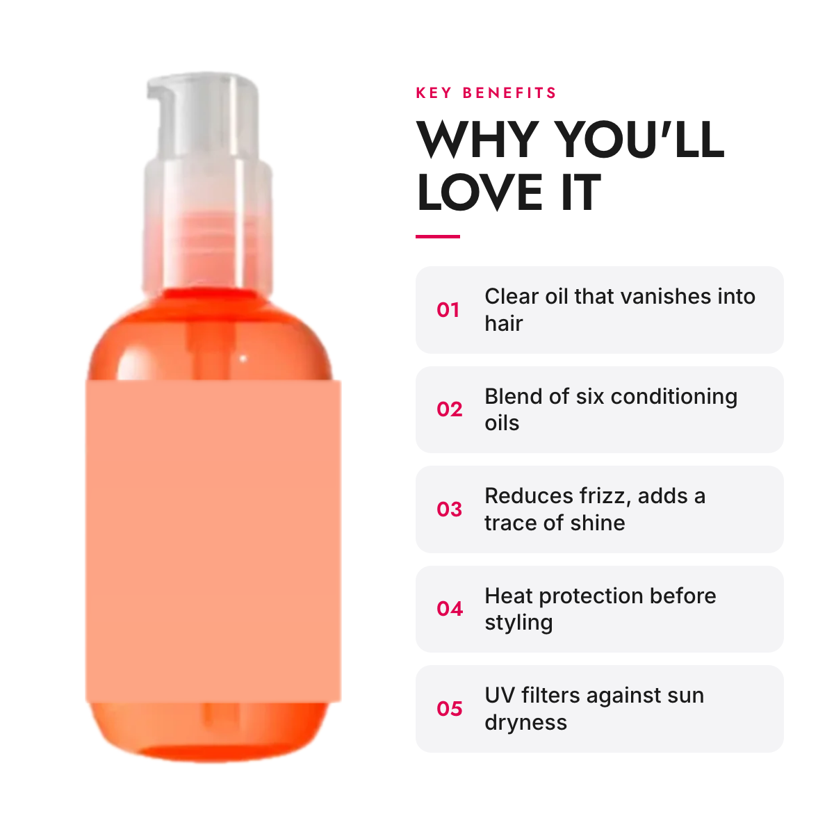Key benefits of the Lightweight Frizz-Reducing Hair Oil, 100 ml