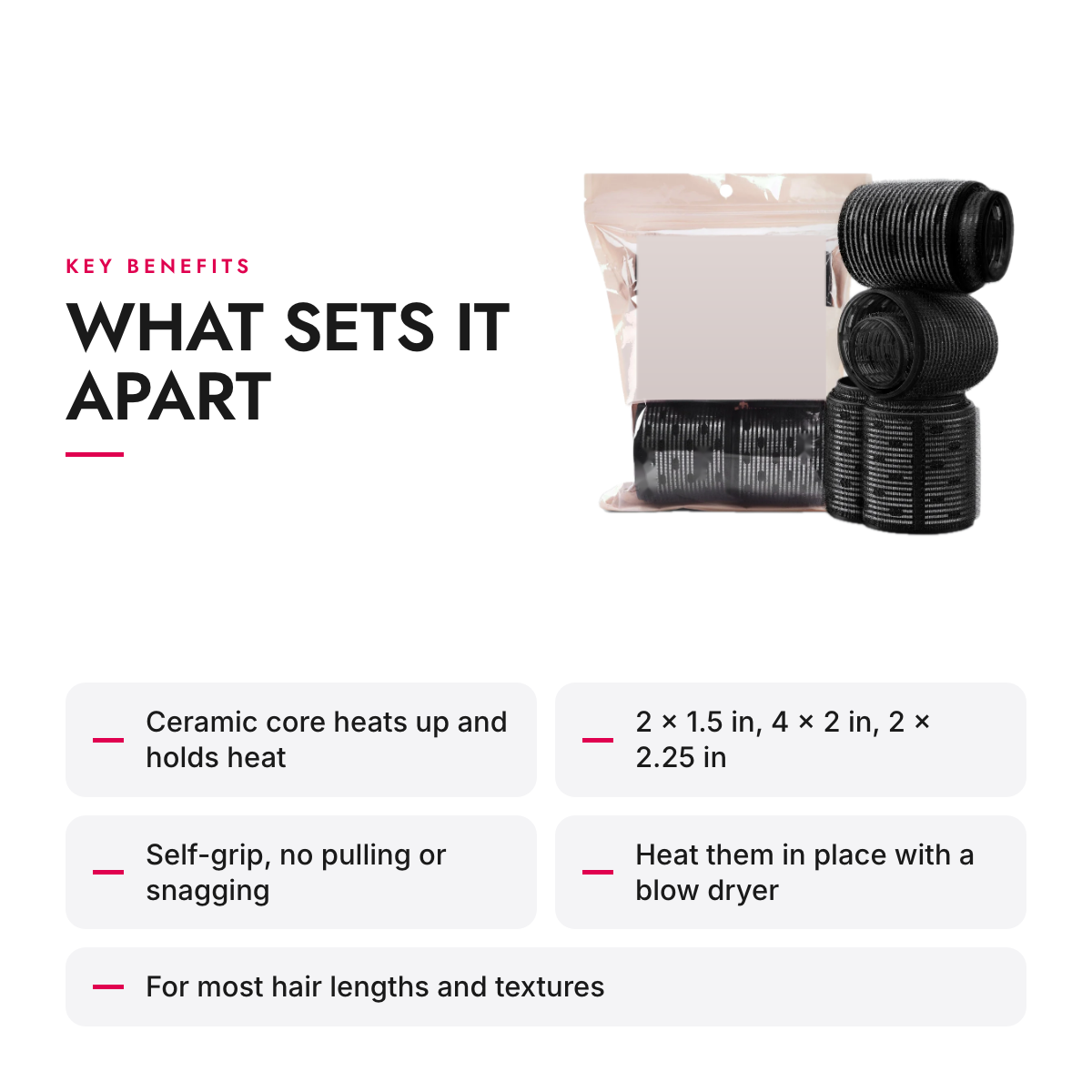 Key benefits of the Ceramic Self-Grip Thermal Hair Rollers, 8-Piece Set