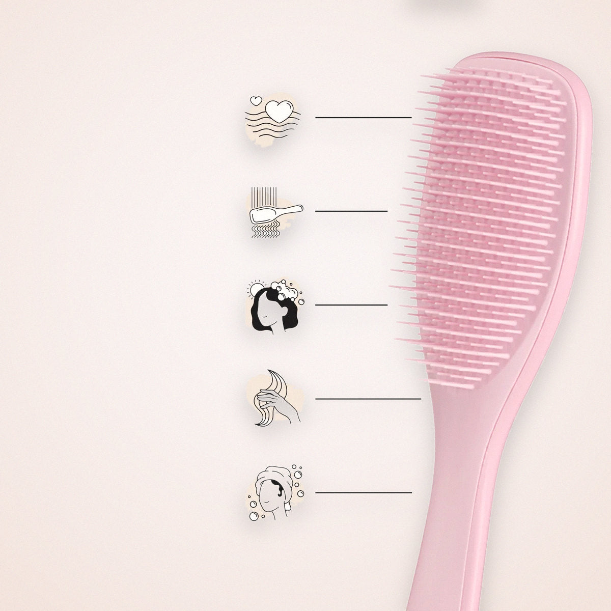 Wet Detangling Hair Brush with Two-Tier Teeth, Pink, photo 2