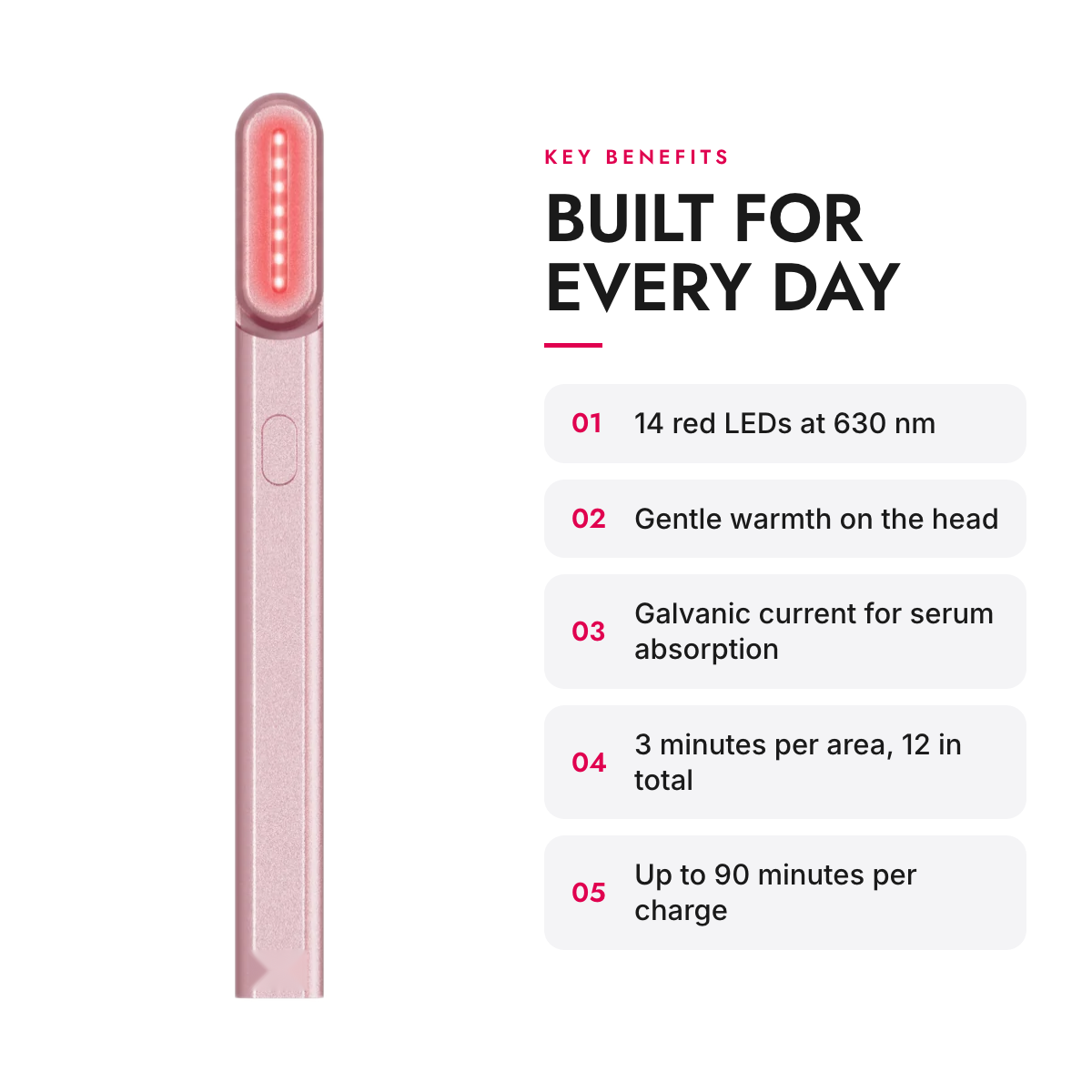 Key benefits of the 4-in-1 Red Light Facial Wand with Warmth, Galvanic Current and Massage