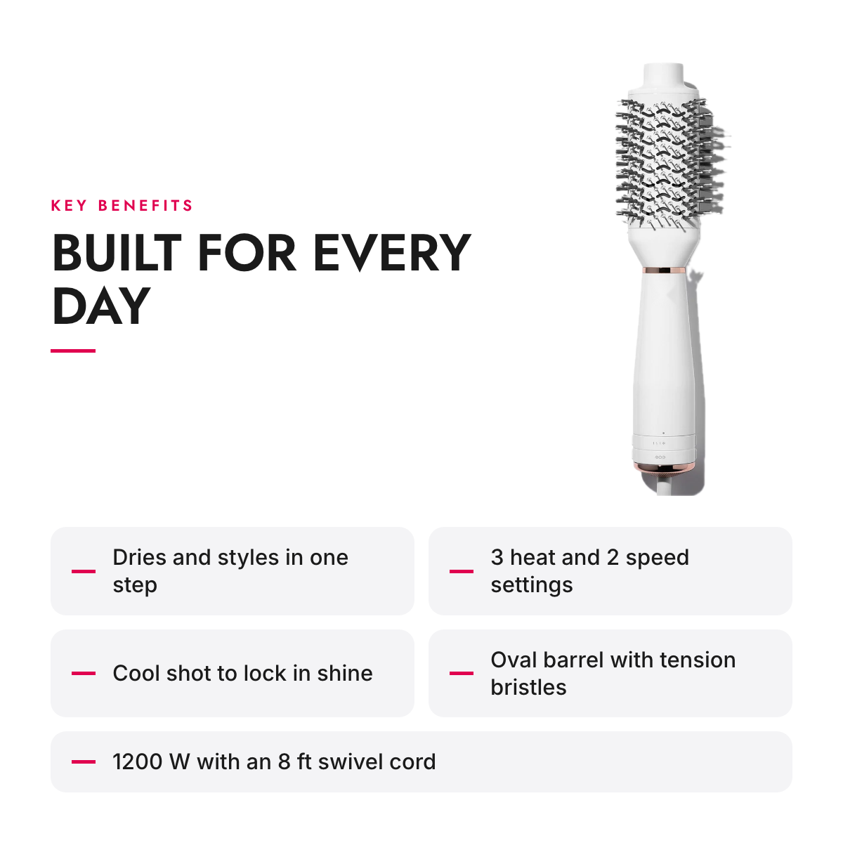 Key benefits of the Oval Hair Dryer Brush with Ceramic Barrel and Cool Shot
