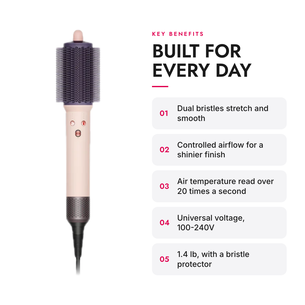 Key benefits of the Dryer Brush with Dual Bristles and Universal Voltage
