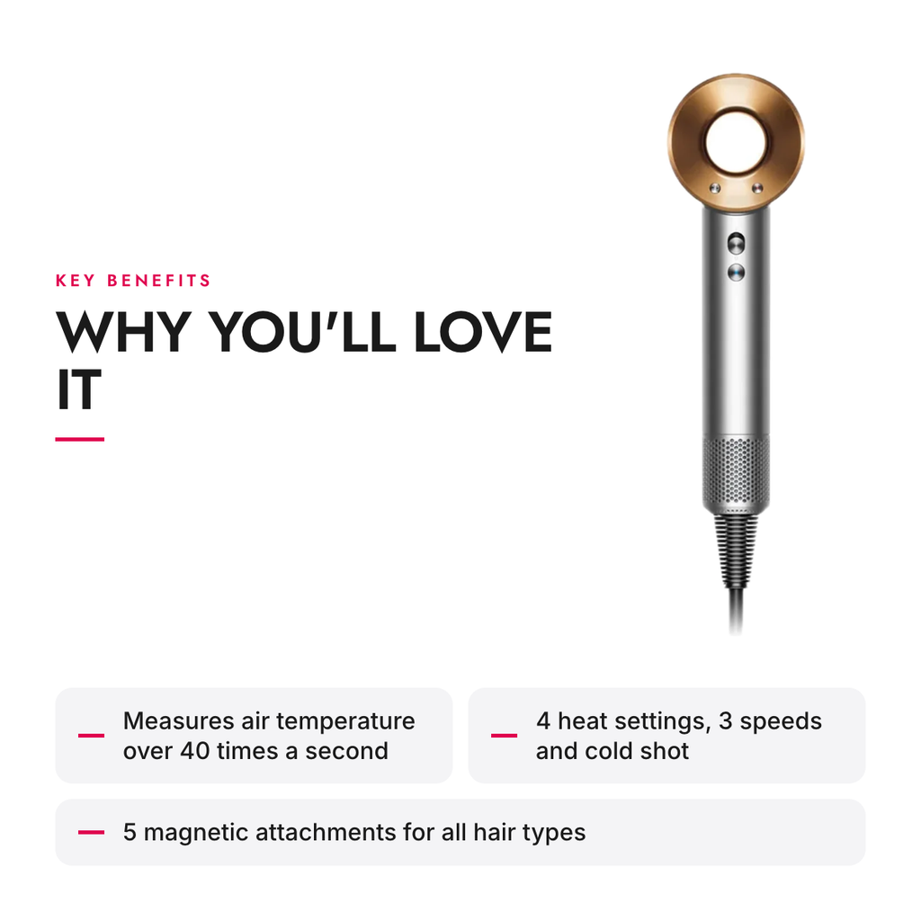 Key benefits of the Hair Dryer with Intelligent Heat Control and 5 Magnetic Attachments