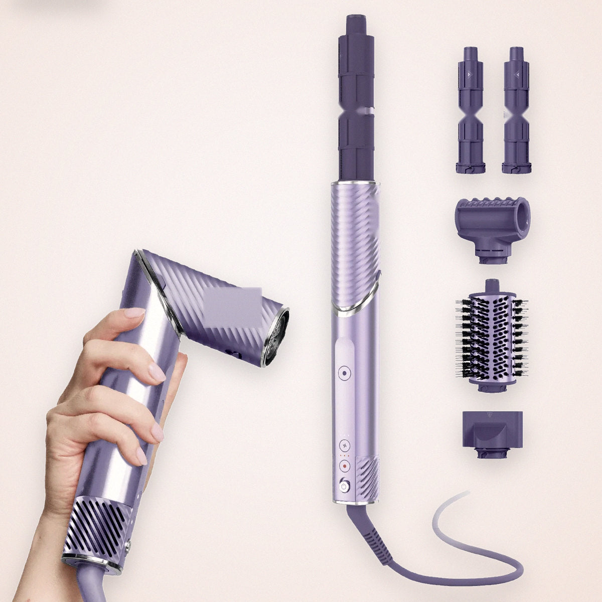 Ionic 2-in-1 Hair Dryer and Air Styler with Auto-Wrap Curlers, Lilac, photo 1