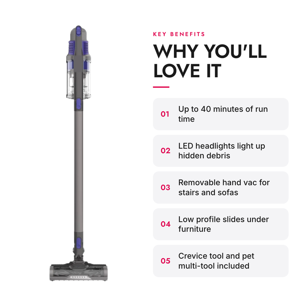 Key benefits of the Pet Cordless Stick Vacuum with Removable Hand Vac and LED Headlights