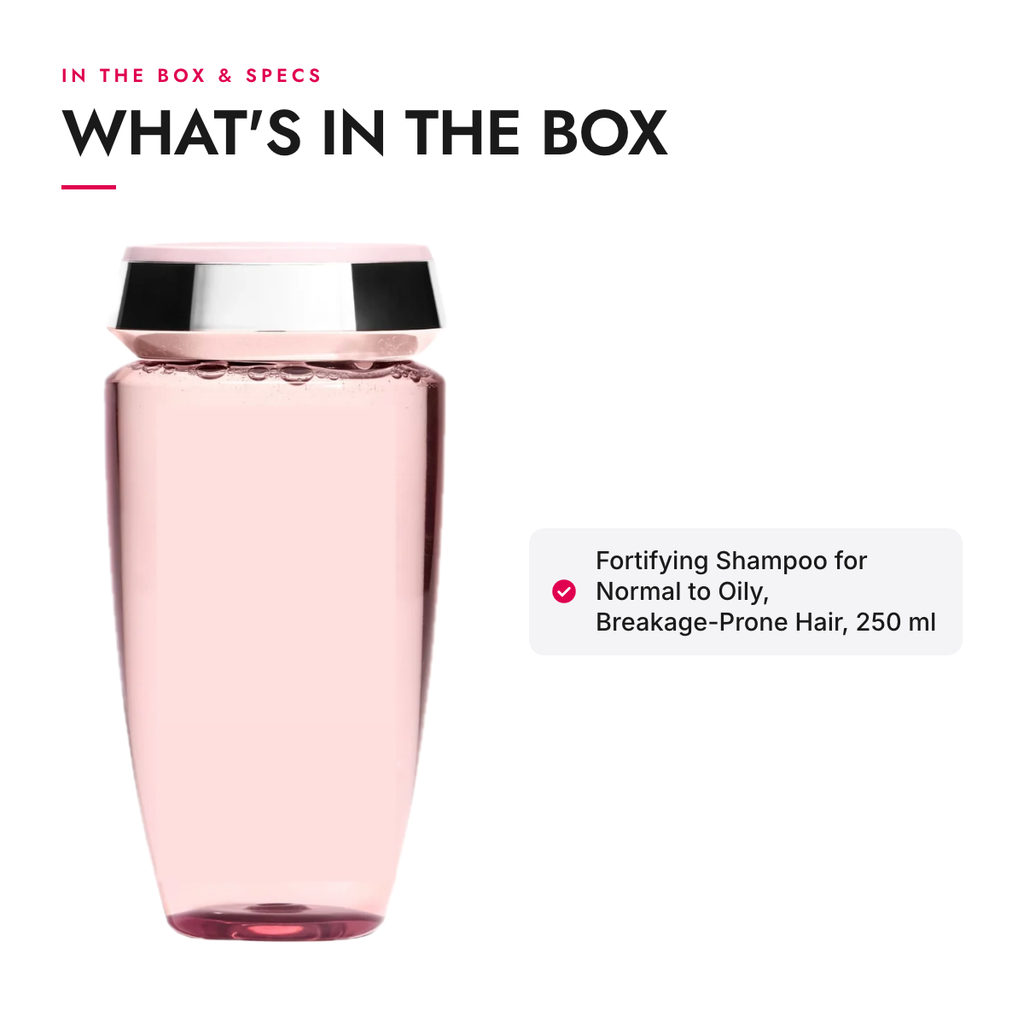 What's in the box and specifications: Fortifying Shampoo for Normal to Oily, Breakage-Prone Hair, 250 ml