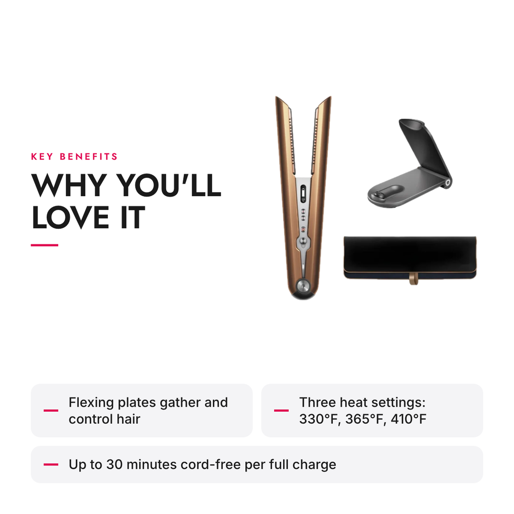 Key benefits of the Cord-Free Flexing-Plate Hair Straightener with Charging Dock and Heat-Resistant Travel Pouch