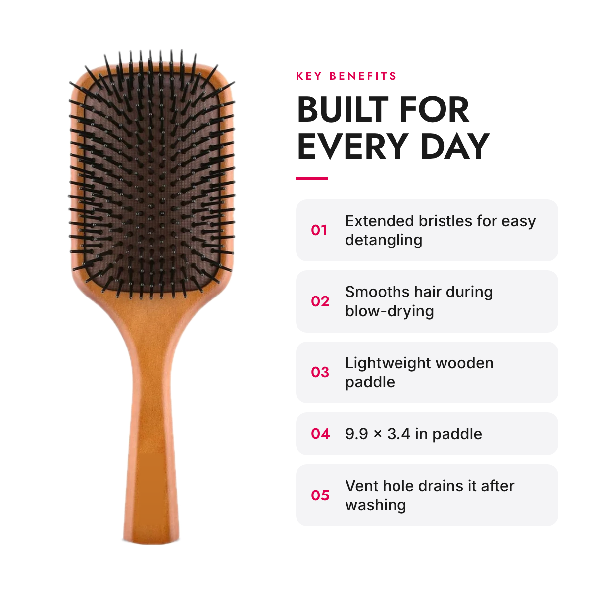 Key benefits of the Wooden Paddle Hair Brush for Detangling and Blow-Drying