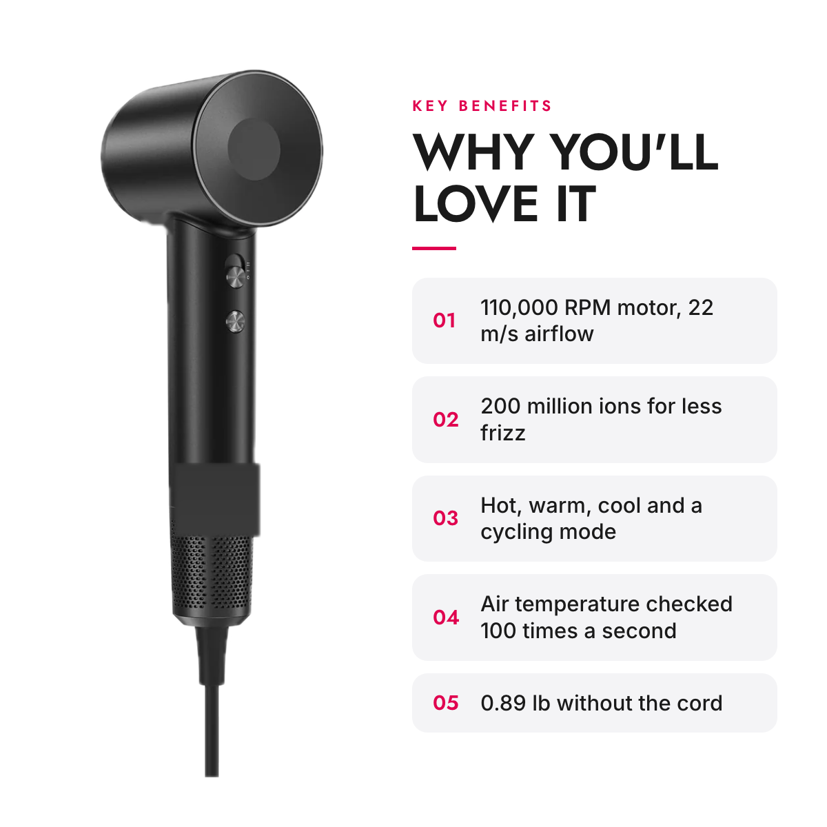 Key benefits of the High-Speed Ionic Hair Dryer with Magnetic Smooth Nozzle