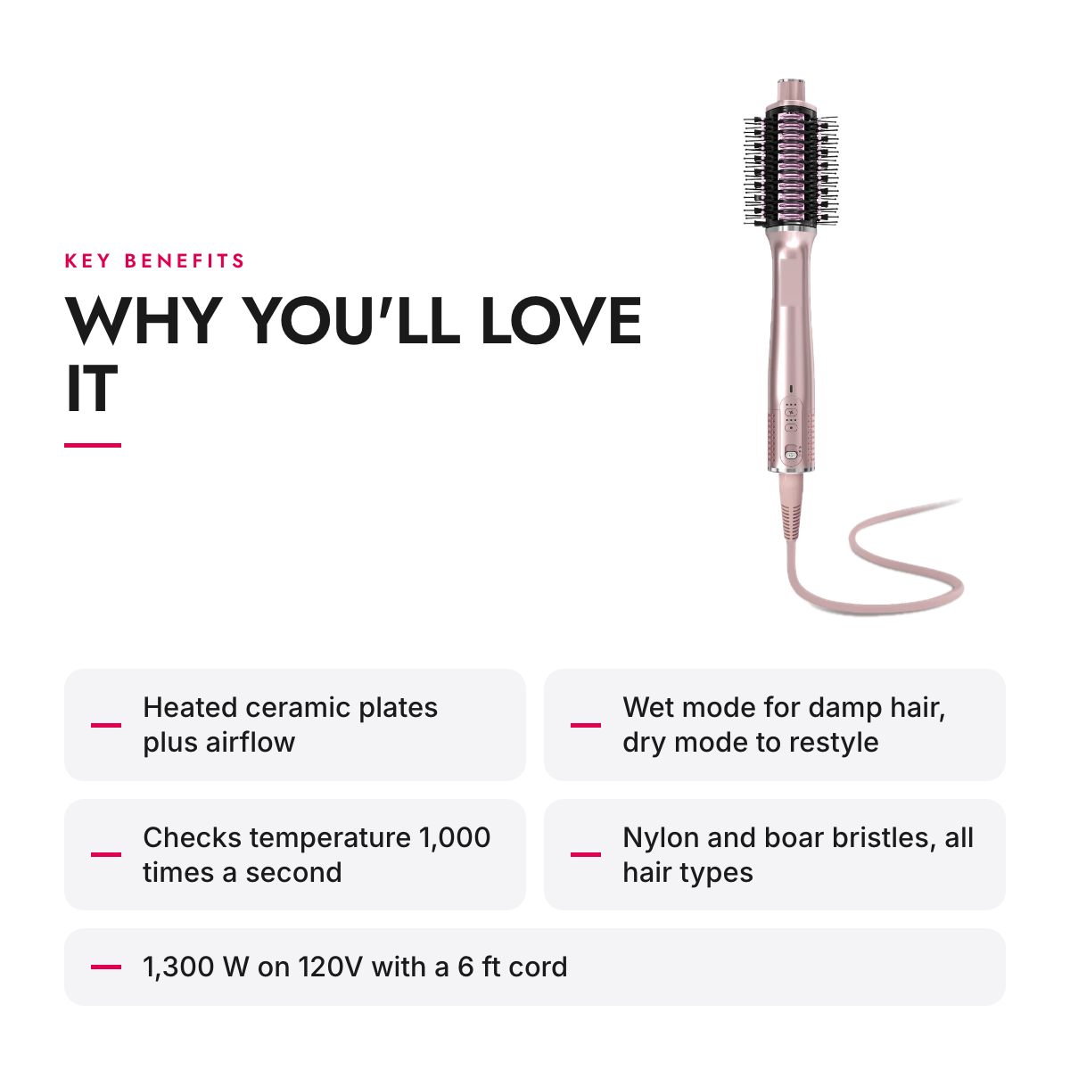 Key benefits of the 2-in-1 Heated Ceramic Blow Dryer Brush