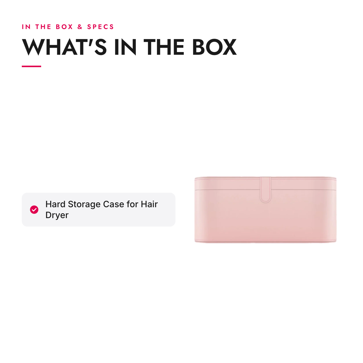 What's in the box and specifications: Hard Storage Case for Hair Dryer