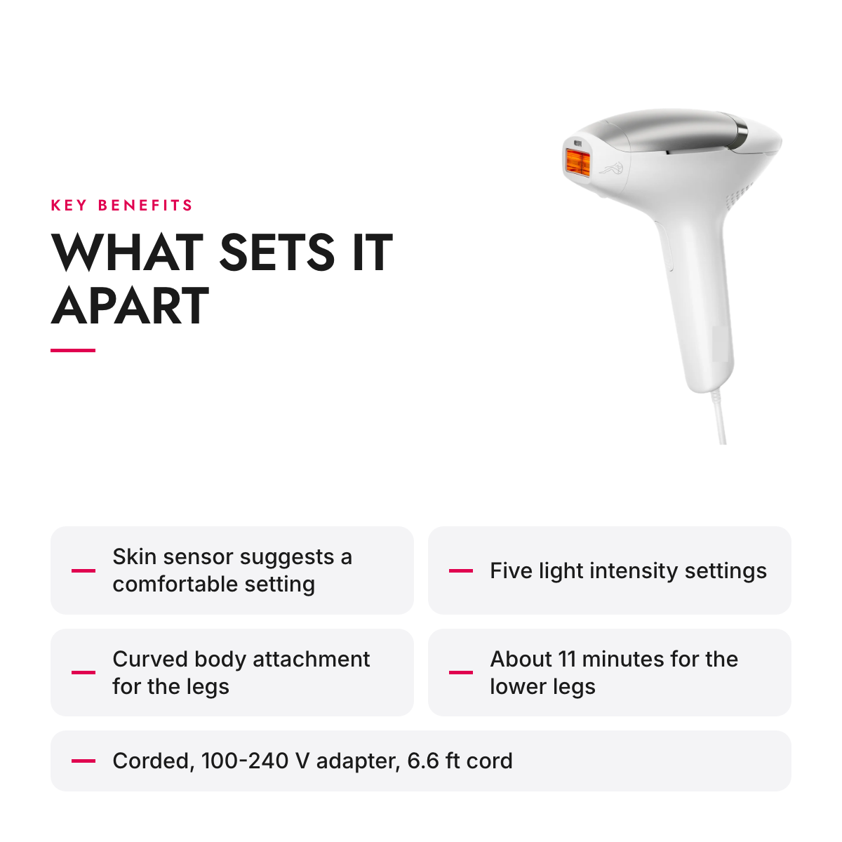 Key benefits of the Corded At-Home IPL Hair Removal Device with Skin Tone Sensor