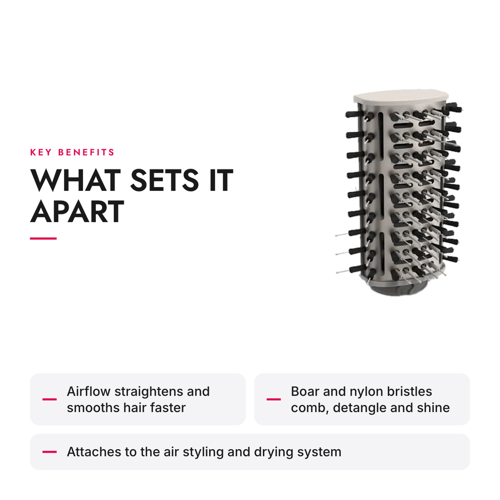 Key benefits of the Paddle Brush Attachment with Boar and Nylon Bristles for Air Styling System