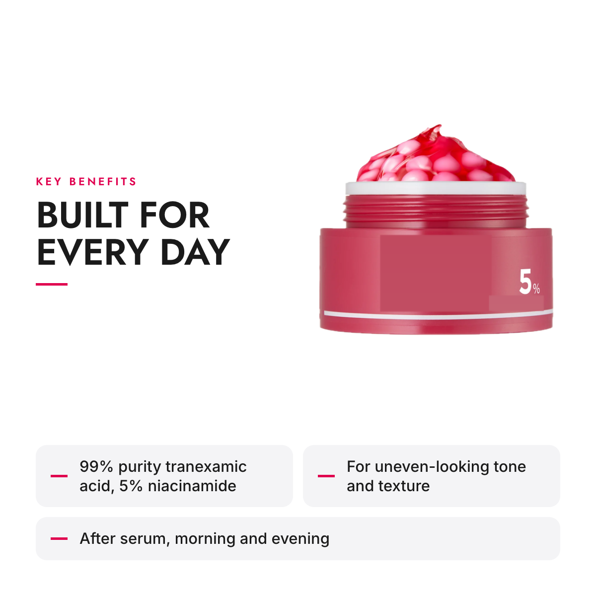 Key benefits of the Tranexamic Acid Capsule Gel Cream with 5% Niacinamide, 55 g