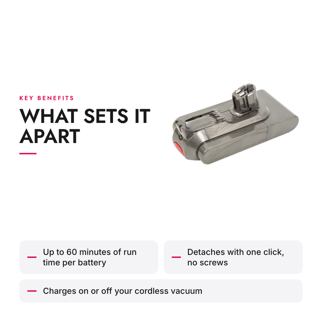 Key benefits of the Click-in Replacement Battery for Cordless Stick Vacuum