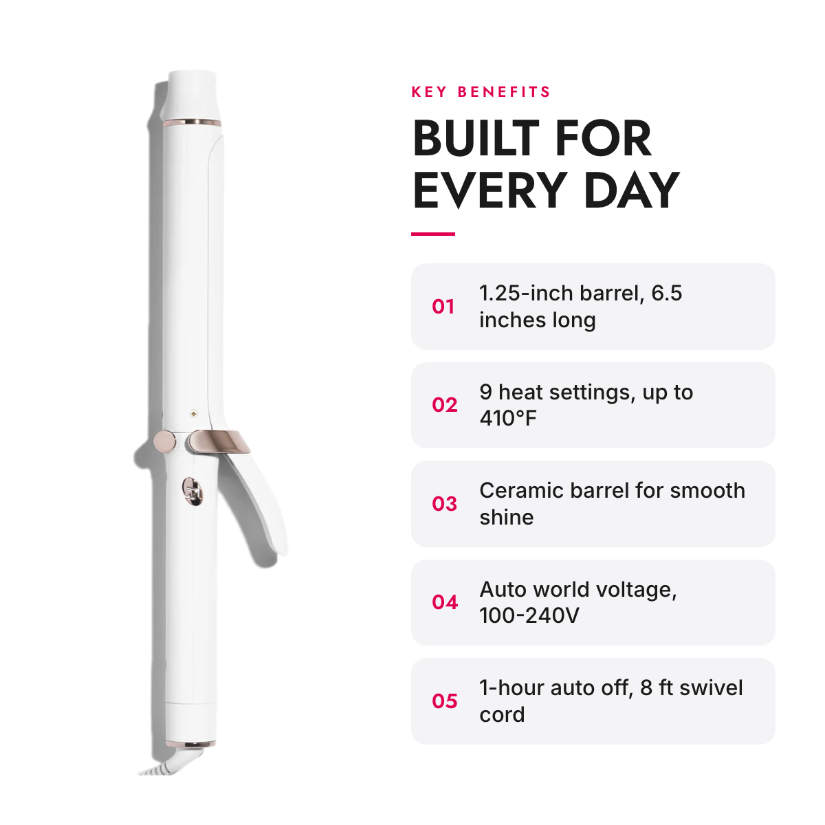 Key benefits of the 1.25-Inch Extra-Long Ceramic Curling Iron with 9 Heat Settings