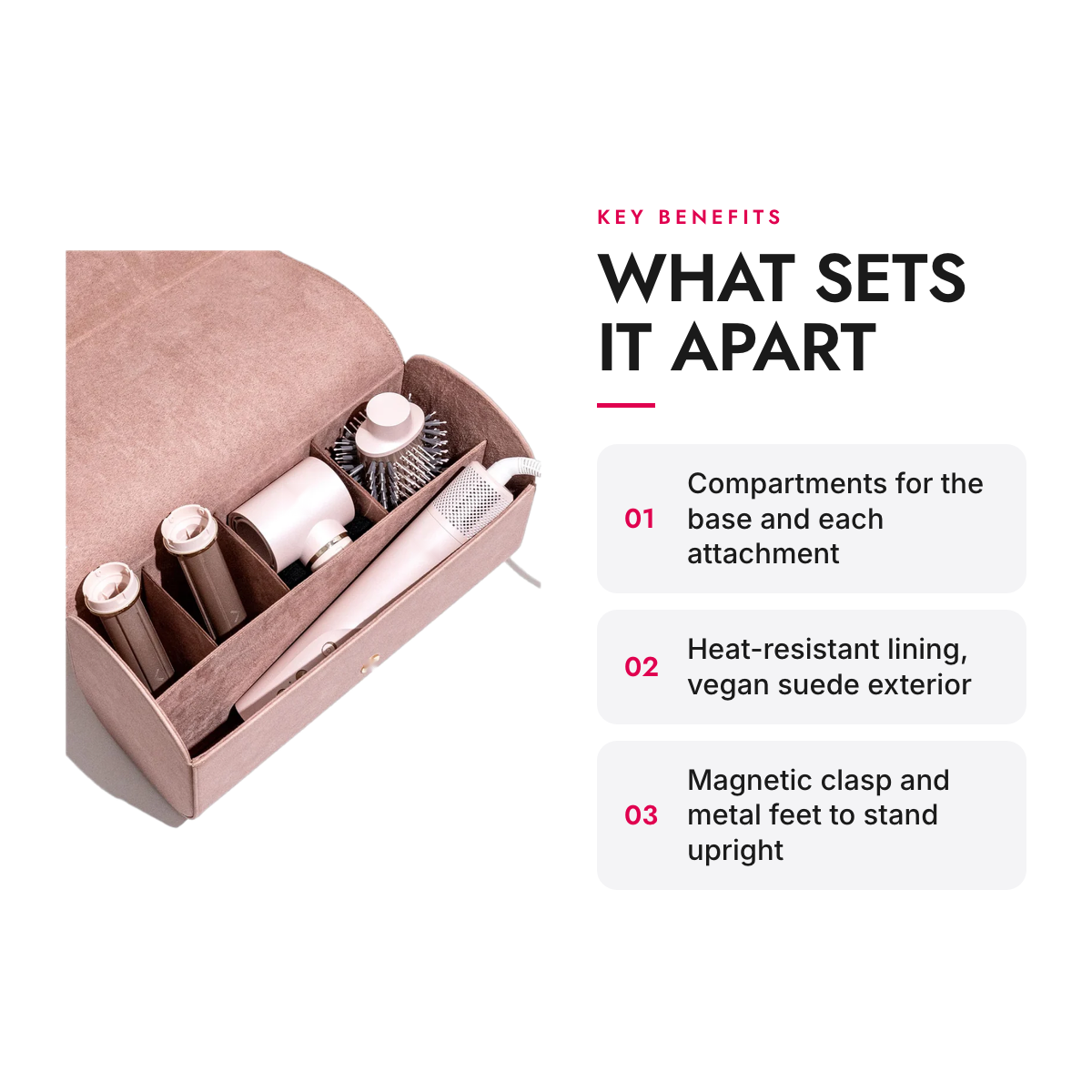 Key benefits of the Vegan Suede Carrying Case for Air Styler and Attachments