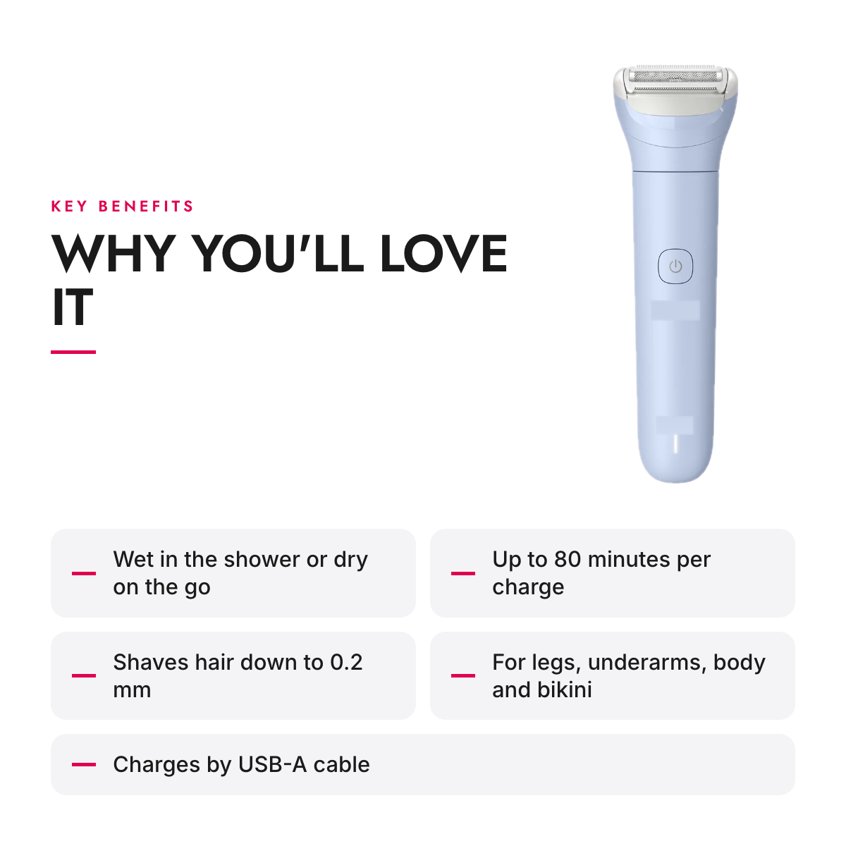 Key benefits of the Cordless Wet & Dry Women's Shaver with Trimming Comb