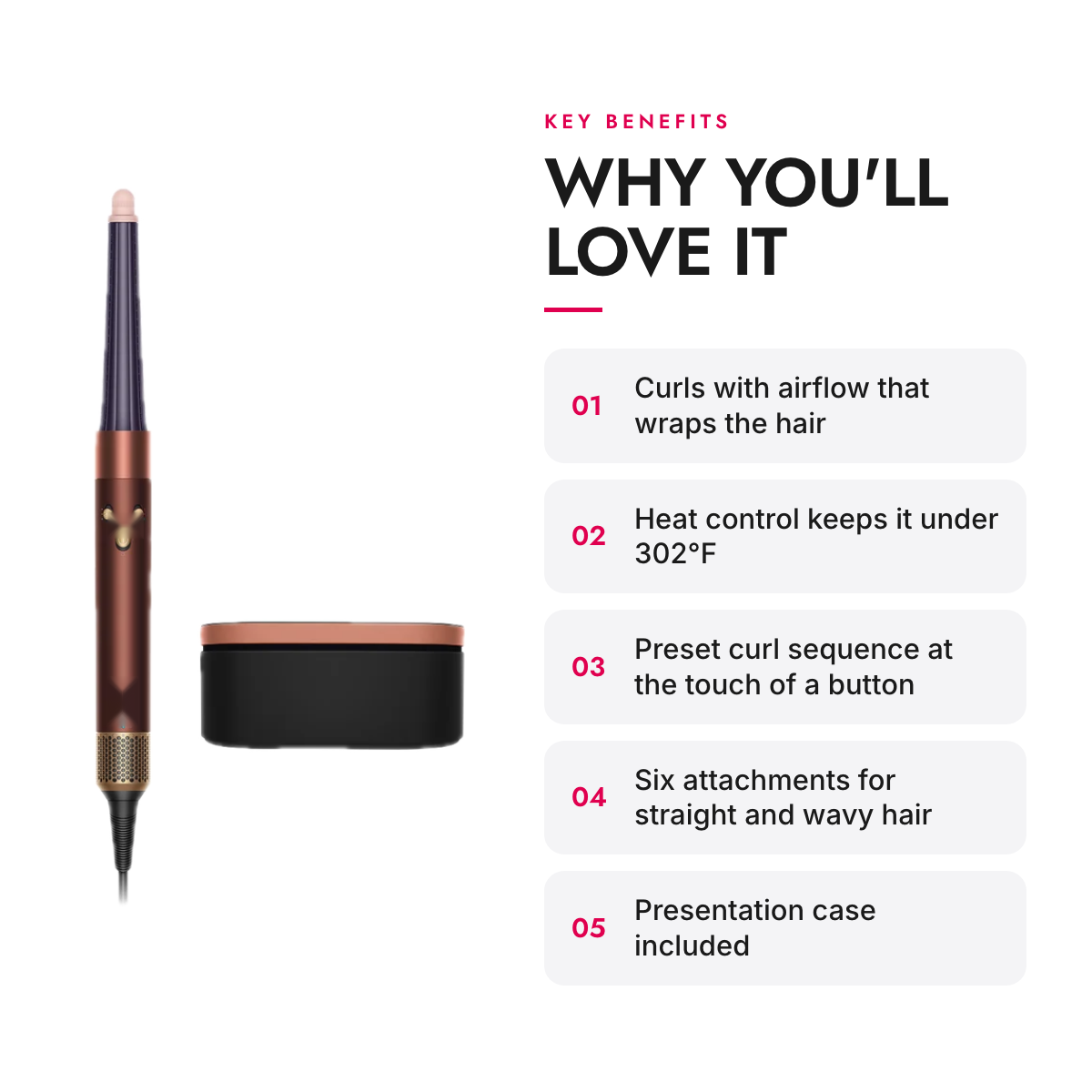 Key benefits of the 6-in-1 Air Multi-Styler and Dryer with Two Barrels, Two Brushes and Case