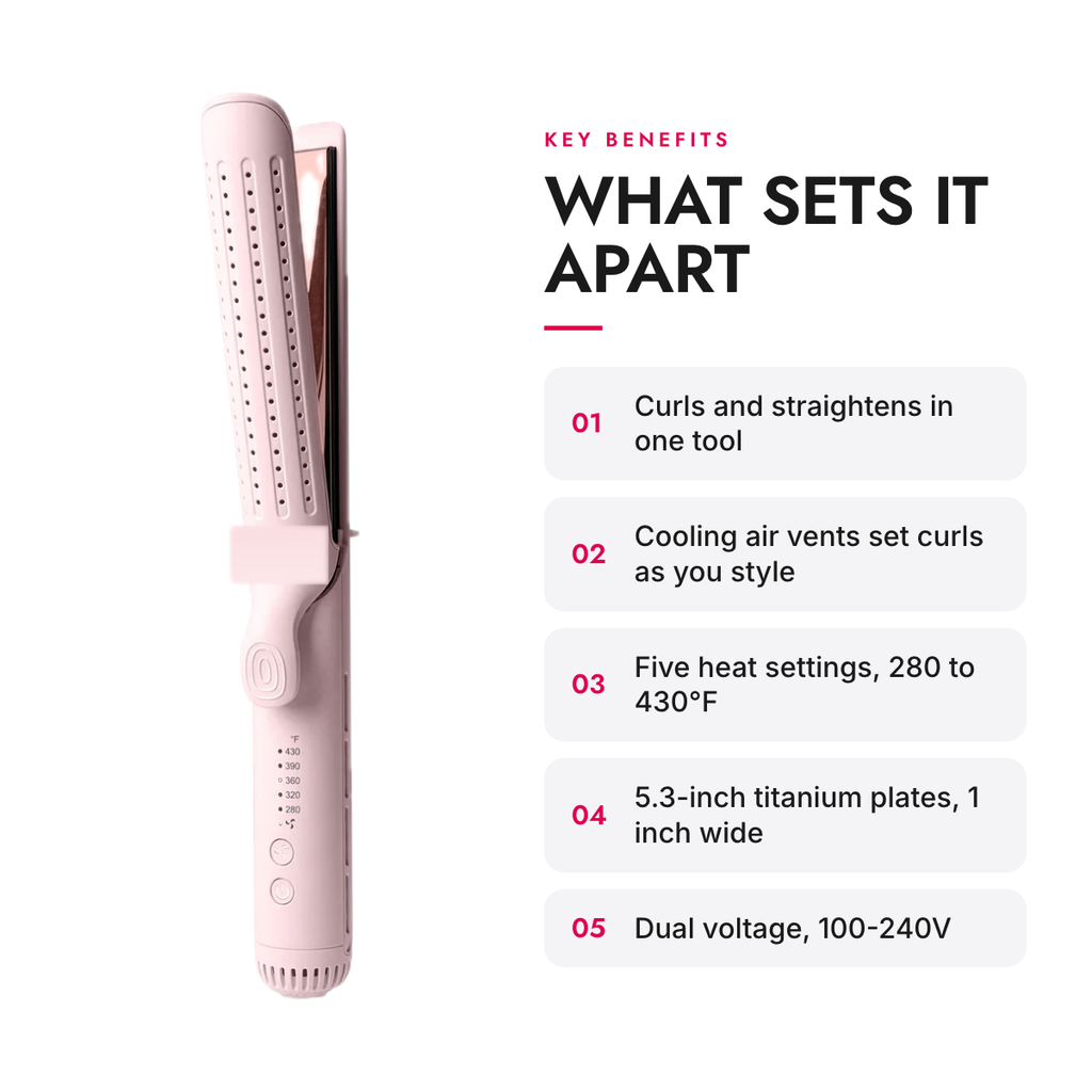 Key benefits of the 2-in-1 Titanium Curling and Straightening Iron with Cooling Air Vents