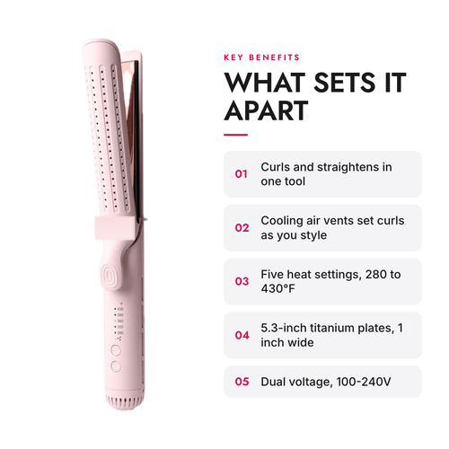 Key benefits of the 2-in-1 Titanium Curling and Straightening Iron with Cooling Air Vents