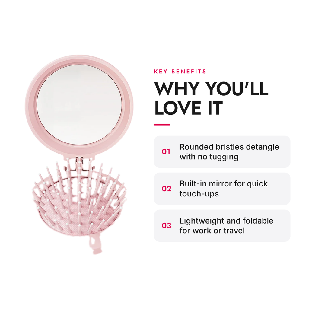 Key benefits of the Compact Folding Mini Hairbrush with Built-In Mirror
