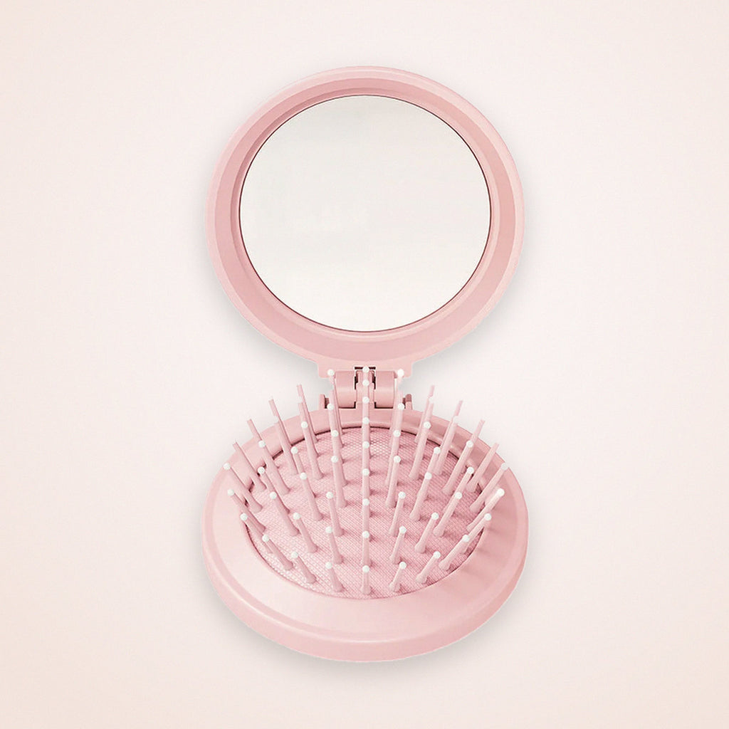 Compact Folding Mini Hairbrush with Built-In Mirror, photo 1