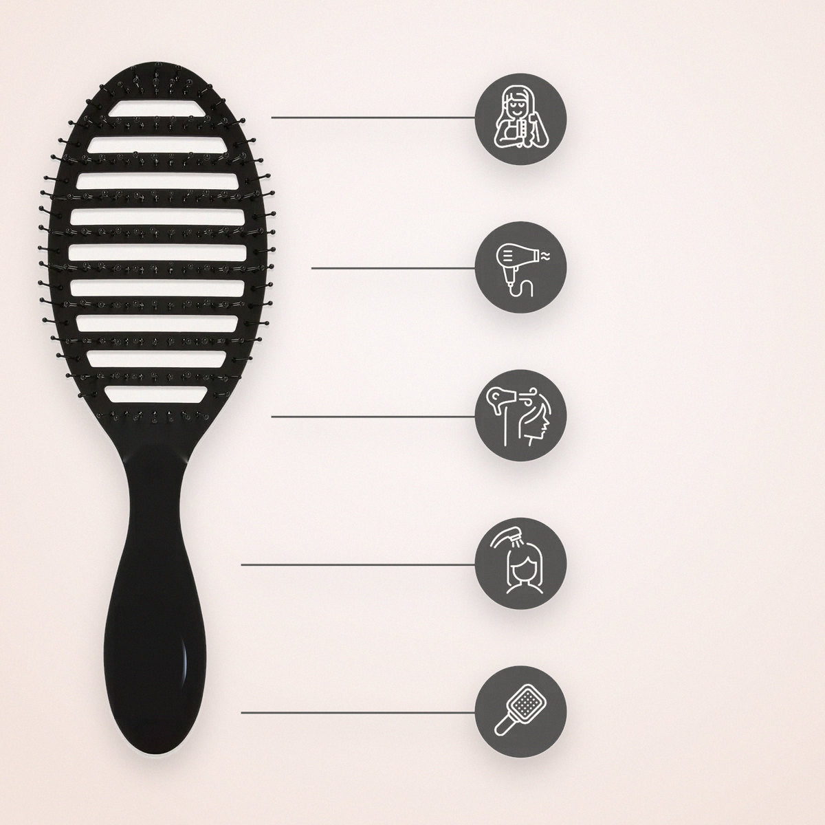 Vented Blow-Dry Hair Brush with Heat-Safe Bristles, Black, photo 5