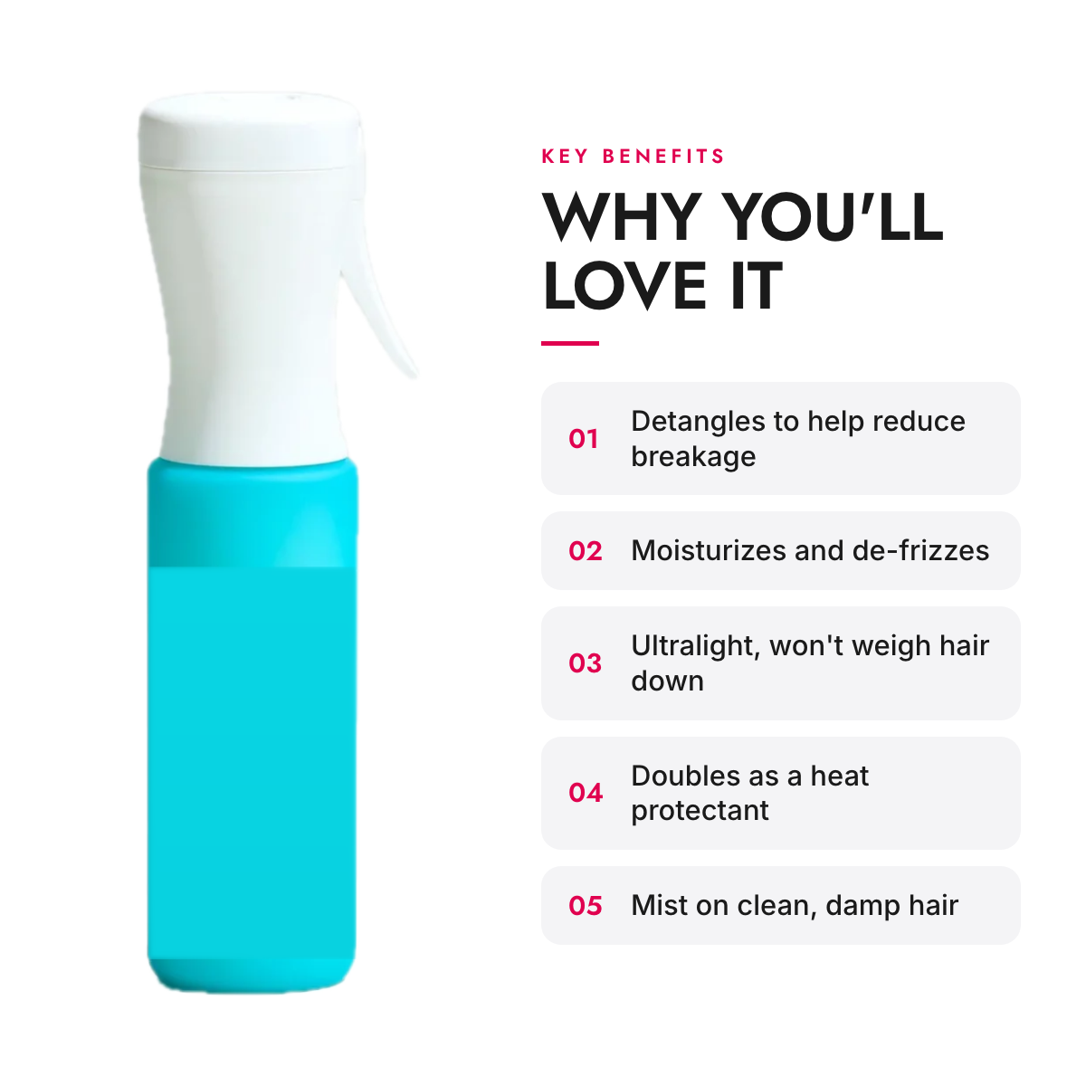 Key benefits of the Lightweight Leave-In Conditioning Spray, 5 fl oz