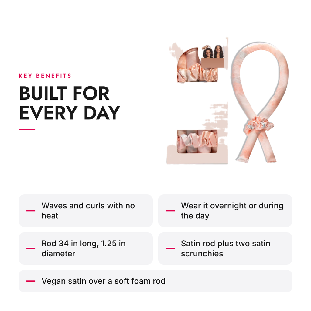 Key benefits of the Satin Heatless Curling Rod Set with 2 Scrunchies, Tie Dye
